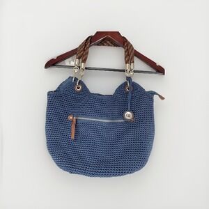 The Sak Blue Crochet Double Strap Shoulder Bag Boho Minimalist Retro Y2K